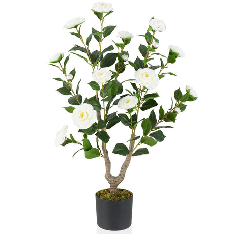 Árbol de Camelia Artificial de 36 Pulgadas con Flores Floreciendo 1 Paquete