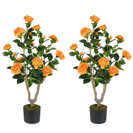 Árbol de camelias artificial de 36 pulgadas con floración, paquete de 2
