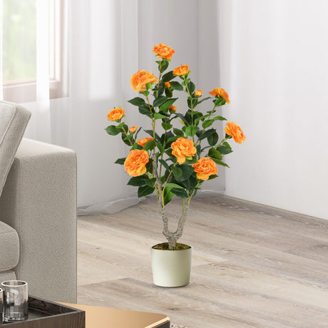 Árbol de camelias artificial de 36 pulgadas con floración, paquete de 2