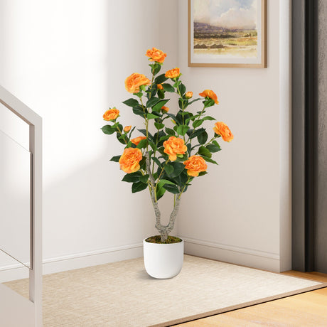 Árbol de camelias artificial de 36 pulgadas con floración, paquete de 2