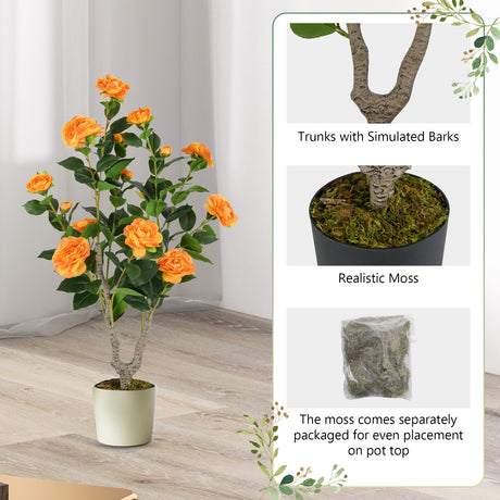 Árbol de camelias artificial de 36 pulgadas con floración, paquete de 2