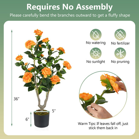 Árbol de camelias artificial de 36 pulgadas con floración, paquete de 2