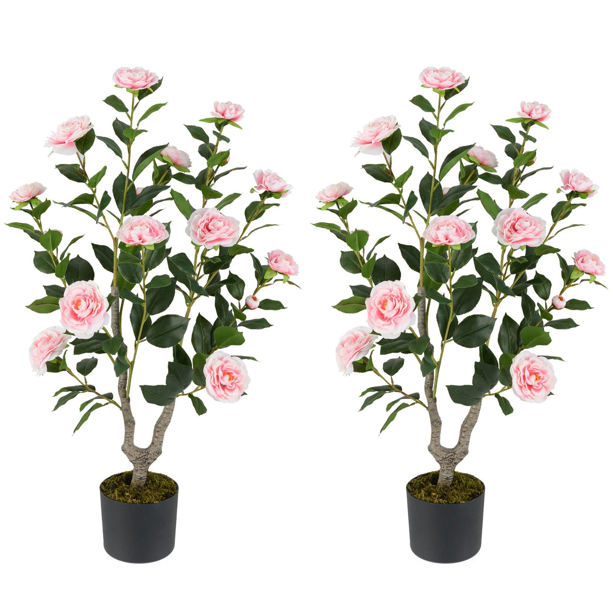 Árbol de camelias artificial de 36 pulgadas con floración, paquete de 2