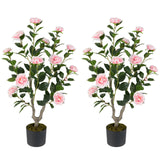 Árbol de camelias artificial de 36 pulgadas con floración, paquete de 2