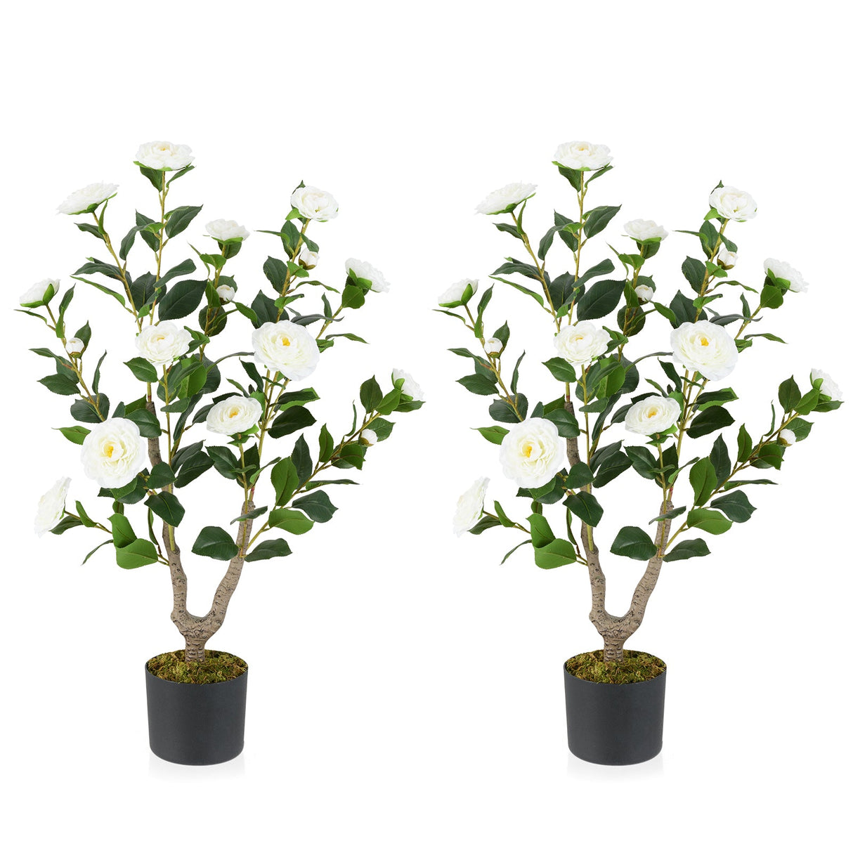 Árbol de camelias artificial de 36 pulgadas con floración, paquete de 2