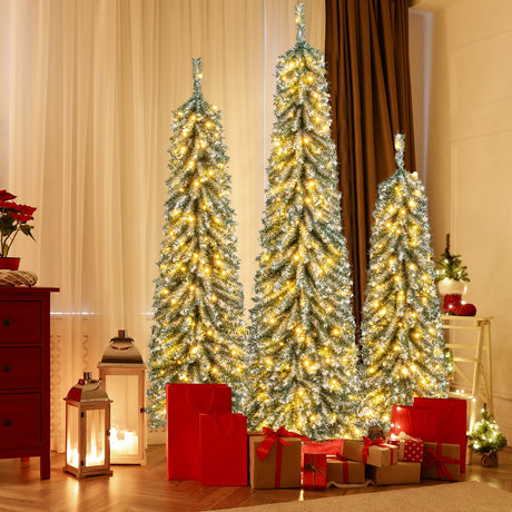 Set de 3 Árboles de Navidad Artificiales de 4/5/6 Pies con Nieve Acumulada Realista