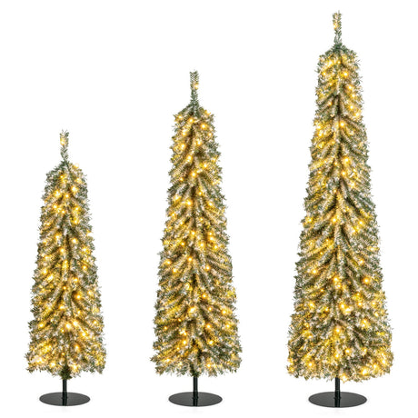 Set de 3 Árboles de Navidad Artificiales de 4/5/6 Pies con Nieve Acumulada Realista