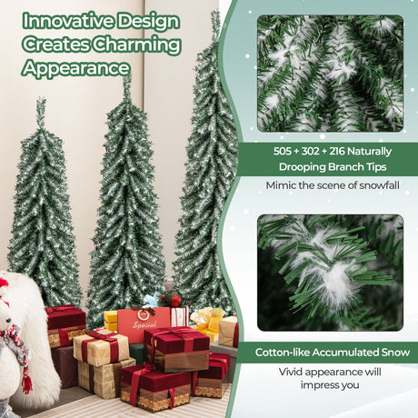 Set de 3 Árboles de Navidad Artificiales de 4/5/6 Pies con Nieve Acumulada Realista