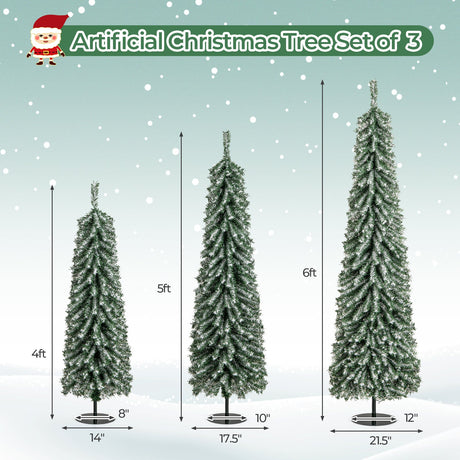 Set de 3 Árboles de Navidad Artificiales de 4/5/6 Pies con Nieve Acumulada Realista