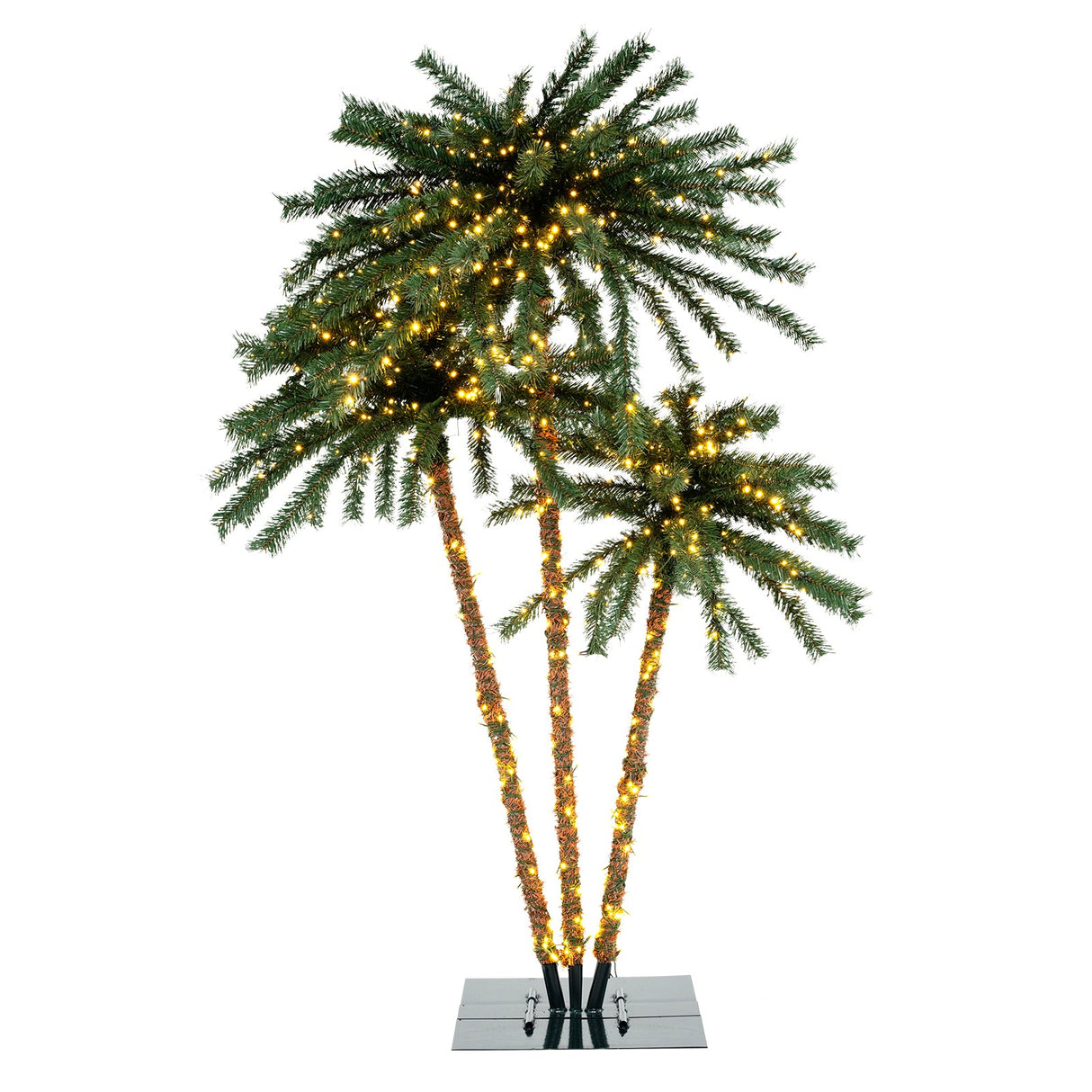 Palmera Artificial Iluminada con Base Metálica, 157 Puntas de Rama y 930 Luces LED Blancas Cálidas