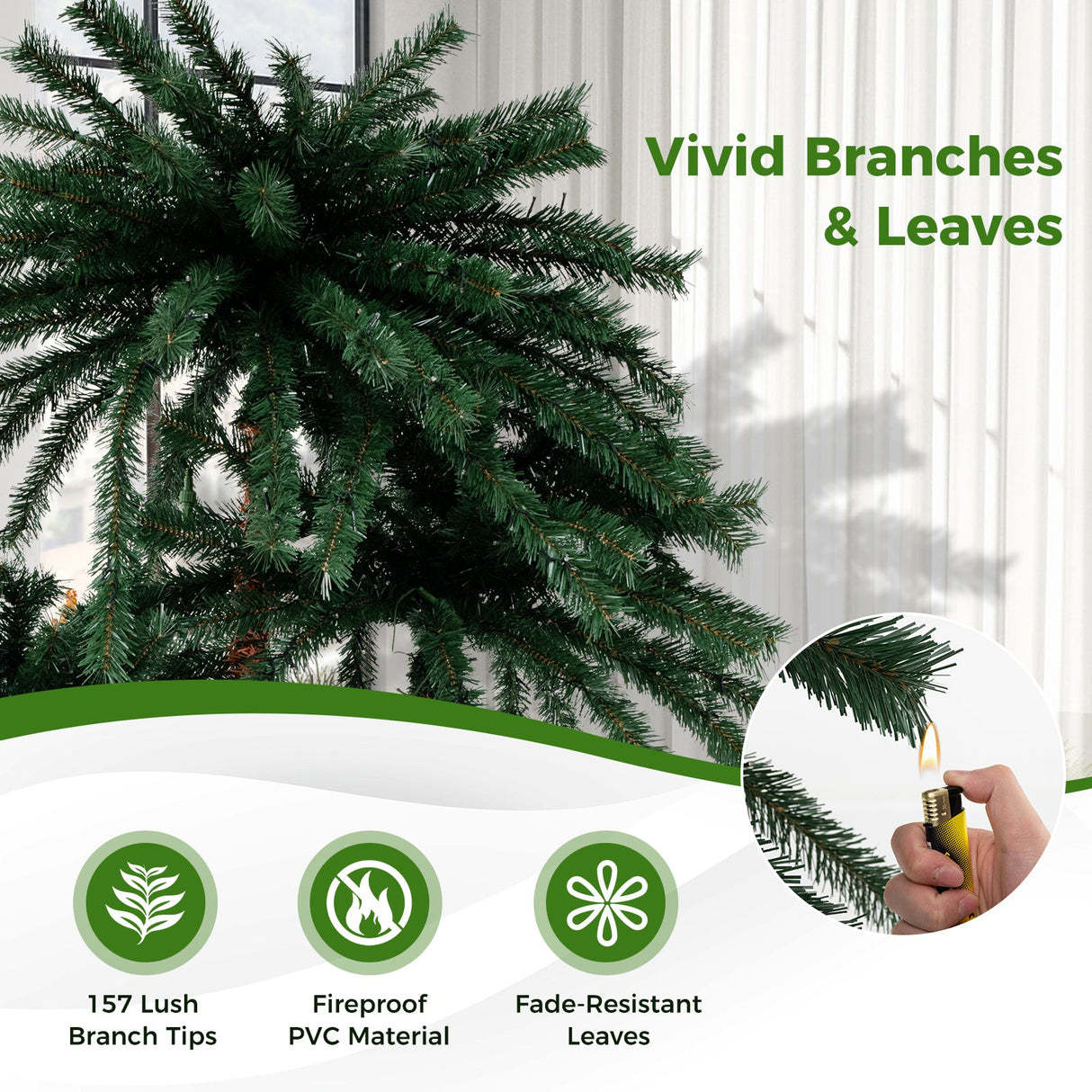 Palmera Artificial Iluminada con Base Metálica, 157 Puntas de Rama y 930 Luces LED Blancas Cálidas