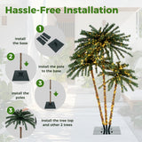 Palmera Artificial Iluminada con Base Metálica, 157 Puntas de Rama y 930 Luces LED Blancas Cálidas
