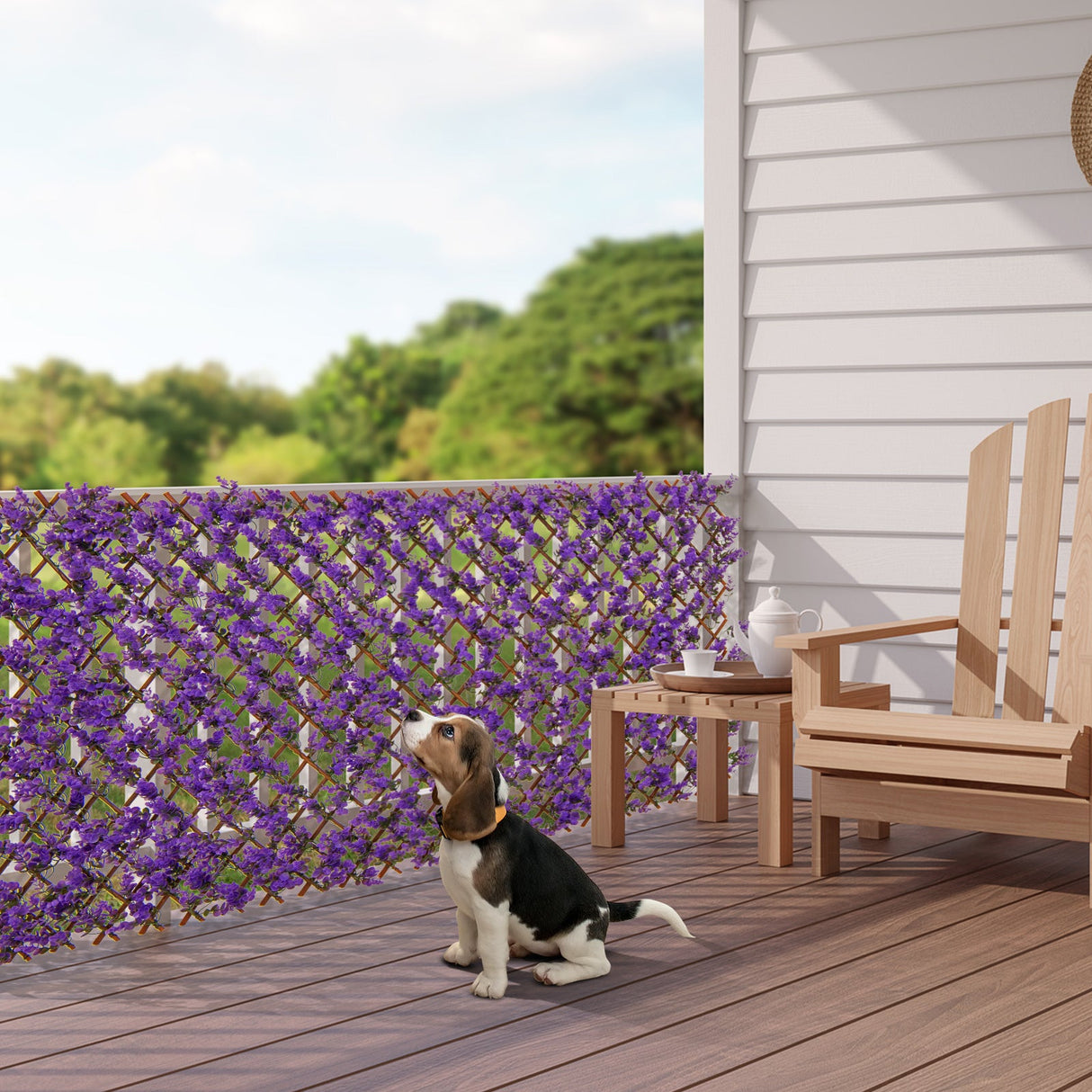 Panel Decorativo de Valla de Eucalipto Morado Sintético con Marco de Sauce Natural para Balcón Patio