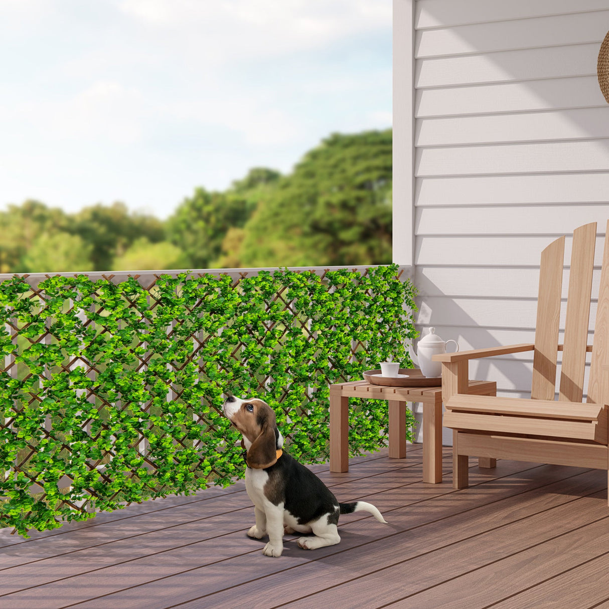 Pantalla de privacidad expandible con seto artificial con protección solar para balcón o patio