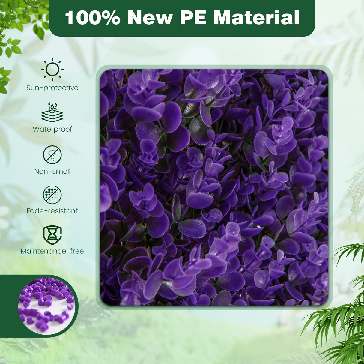 Panel Decorativo de Valla de Eucalipto Morado Sintético con Marco de Sauce Natural para Balcón Patio