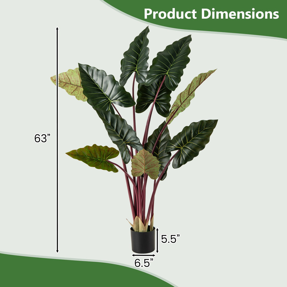 Árbol de Taro Arcoíris Artificial de 63" de Alto con 11 Hojas Falsas