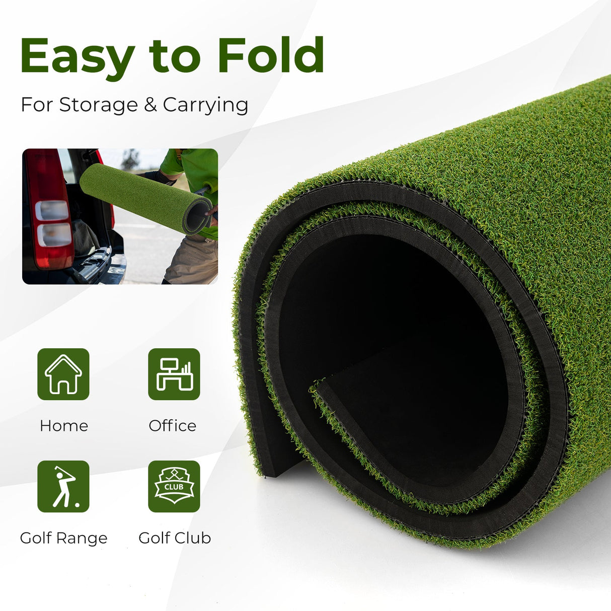 Alfombra de césped artificial para práctica de golf en interiores y exteriores Incluye 2 tees de goma y 2 varillas de alineación