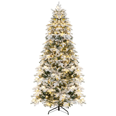 4.5/6/7 Feet Flocked Christmas Tree with Warm White LED Lights