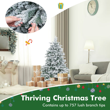 4.5/6/7 Feet Flocked Christmas Tree with Warm White LED Lights
