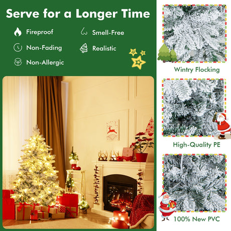 4.5/6/7 Feet Flocked Christmas Tree with Warm White LED Lights
