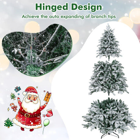 4.5/6/7 Feet Flocked Christmas Tree with Warm White LED Lights