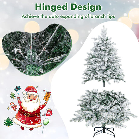 4.5/6/7 Feet Flocked Christmas Tree with Warm White LED Lights