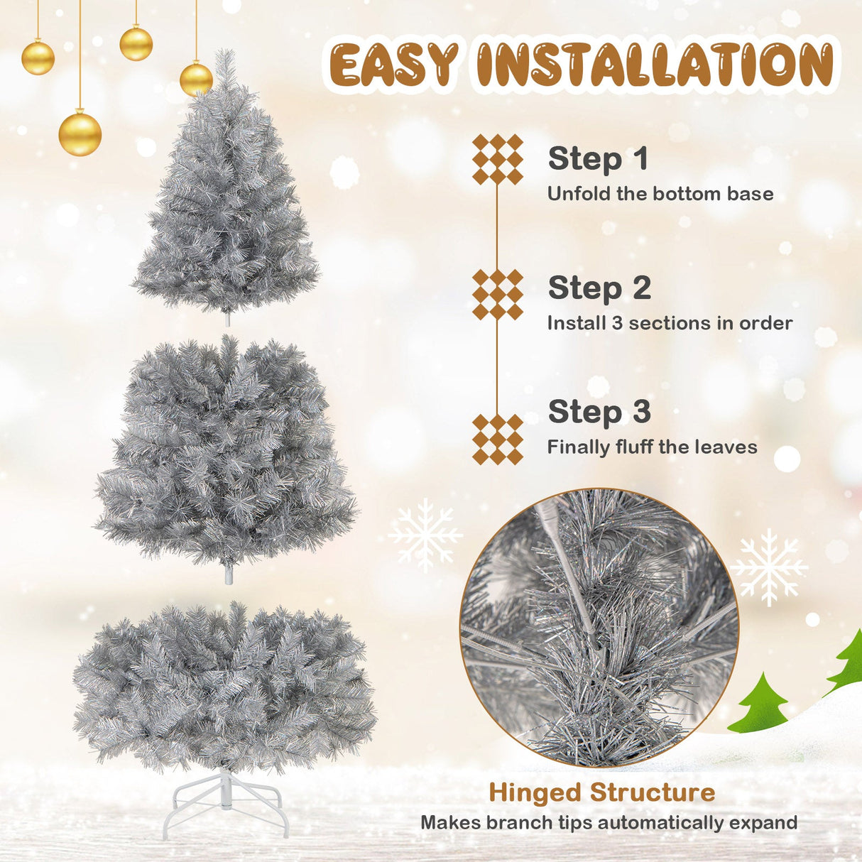 Artificial Xmas Tree with Branch Tips and Warm White LED Lights