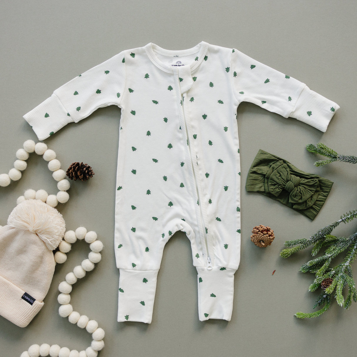 Pijama acanalado de bambú con cremallera Tiny Trees