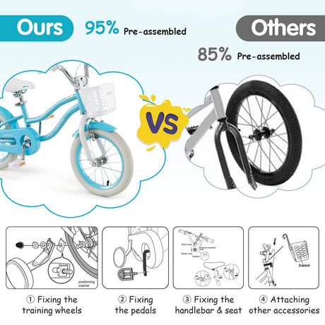 Bicicleta infantil de 14/16/18 pulgadas con frenos duales y asiento ajustable
