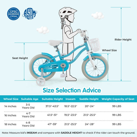 Bicicleta infantil de 14/16/18 pulgadas con frenos duales y asiento ajustable