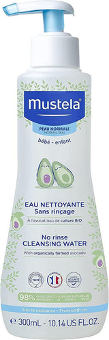 Mustela No-Rinse Baby Cleansing Water, 10.14 fl oz - Gentle, Natural, Vegan Formula for Sensitive Skin
