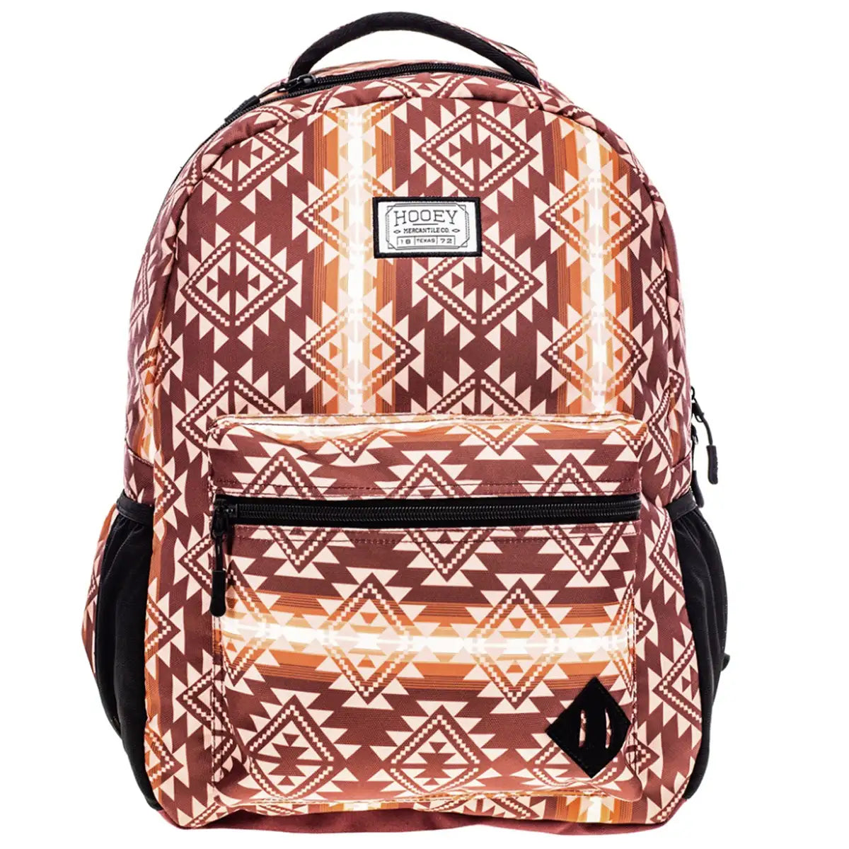 Mochila HOOey "Recess" con patrón azteca integral (Granate/Blanco/Gris)