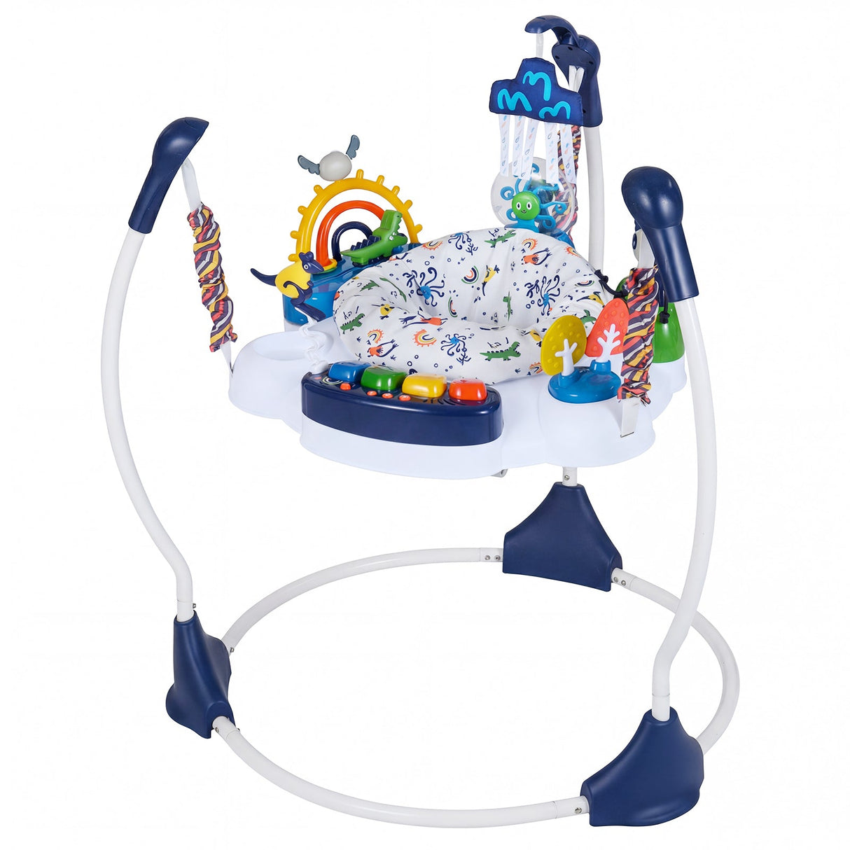 Centro de actividades para bebés saltador y rebotador con 6 juguetes interactivos luces y música