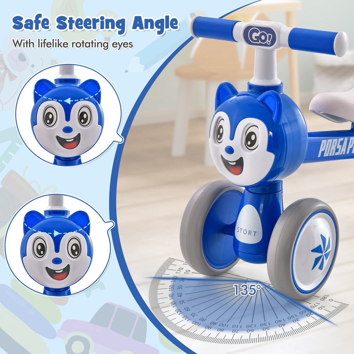 Bicicleta de equilibrio sin pedales para bebé, ligera, de 4 ruedas, para bebés - Azul