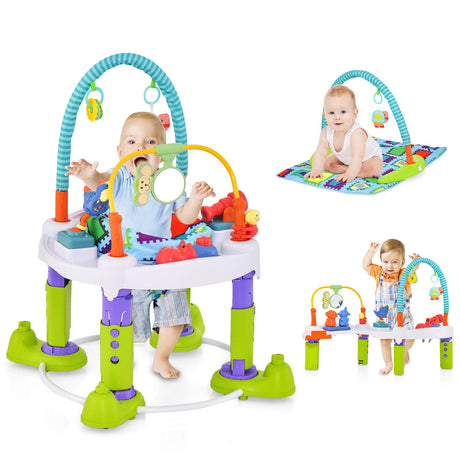 Centro de actividades para bebés 4 en 1 con 3 alturas ajustables - Verde