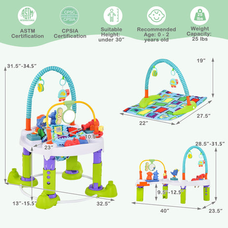 Centro de actividades para bebés 4 en 1 con 3 alturas ajustables - Verde