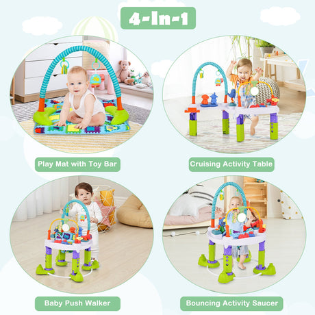 Centro de actividades para bebés 4 en 1 con 3 alturas ajustables - Verde