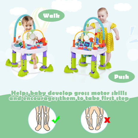 Centro de actividades para bebés 4 en 1 con 3 alturas ajustables - Verde