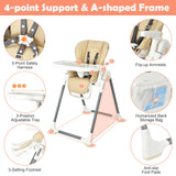 Silla alta plegable para bebé con doble bandeja extraíble y soporte para libros