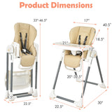 Silla alta plegable para bebé con doble bandeja extraíble y soporte para libros