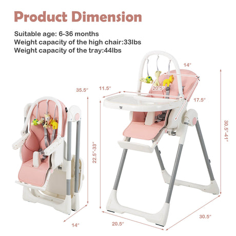 Trona Plegable 4 en 1 para Bebés con 7 Alturas Ajustables y Barra de Juguetes Gratis
