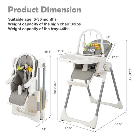 Trona Plegable 4 en 1 para Bebés con 7 Alturas Ajustables y Barra de Juguetes Gratis