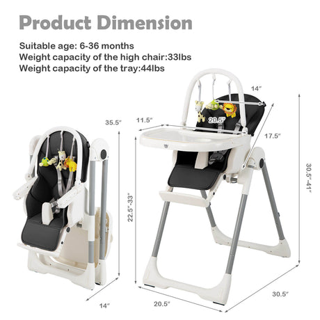 Trona Plegable 4 en 1 para Bebés con 7 Alturas Ajustables y Barra de Juguetes Gratis