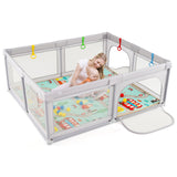 Baby Playpen with Mat and Breathable Mesh-Gray