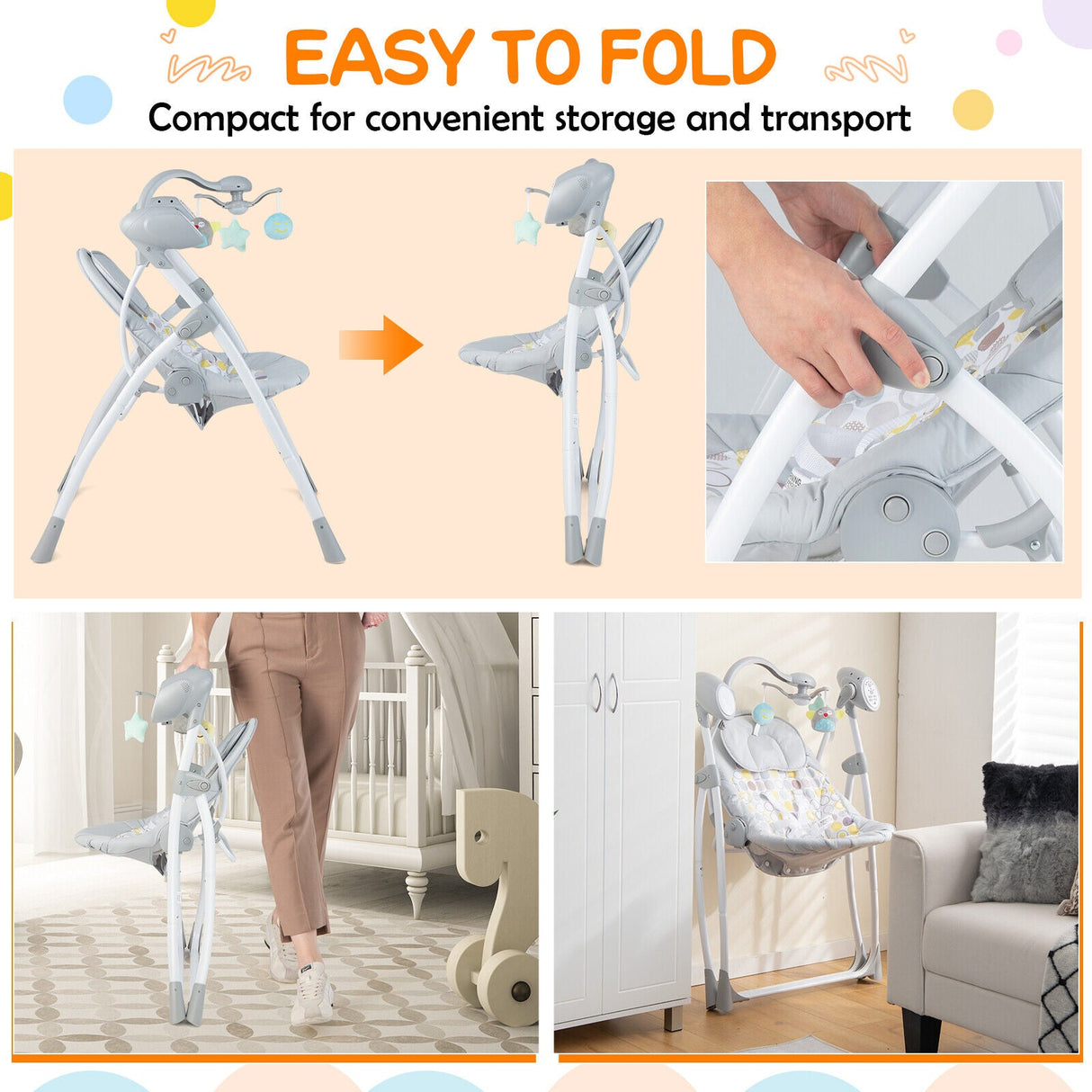 Mecedora Eléctrica Plegable para Bebés con Respaldo Ajustable
