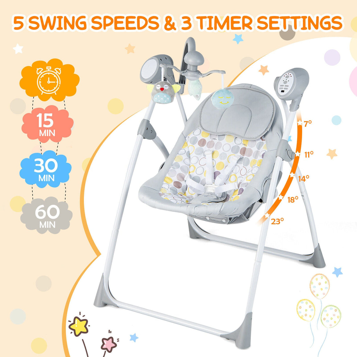 Mecedora Eléctrica Plegable para Bebés con Respaldo Ajustable