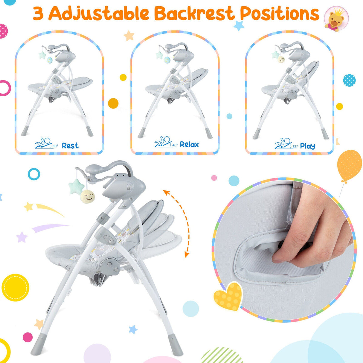 Mecedora Eléctrica Plegable para Bebés con Respaldo Ajustable