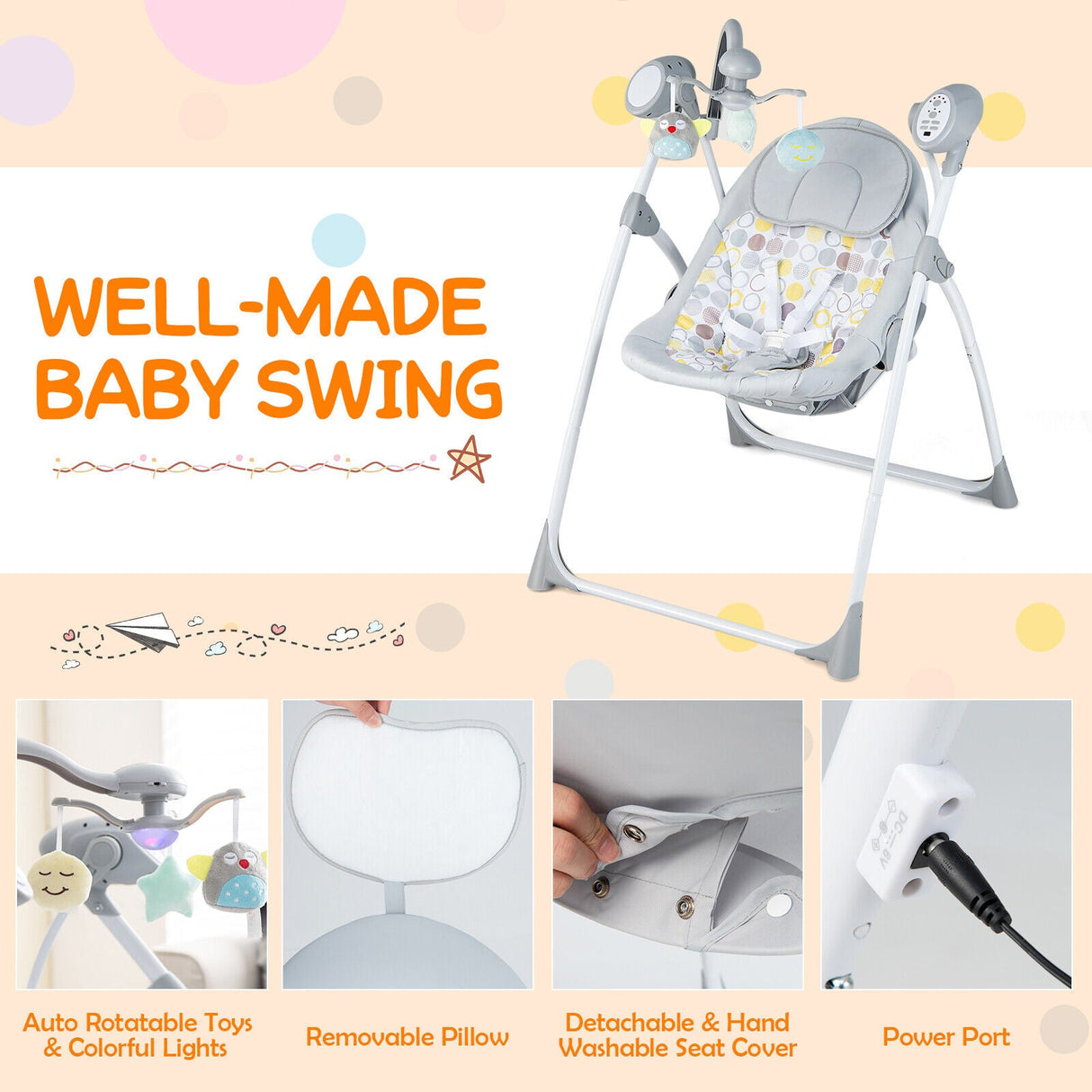Mecedora Eléctrica Plegable para Bebés con Respaldo Ajustable