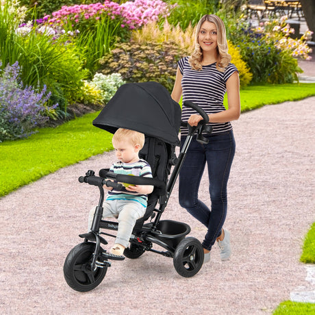 Triciclo para bebé 4 en 1, triciclo para niños pequeños con asiento reversible y arnés de seguridad de 5 puntos