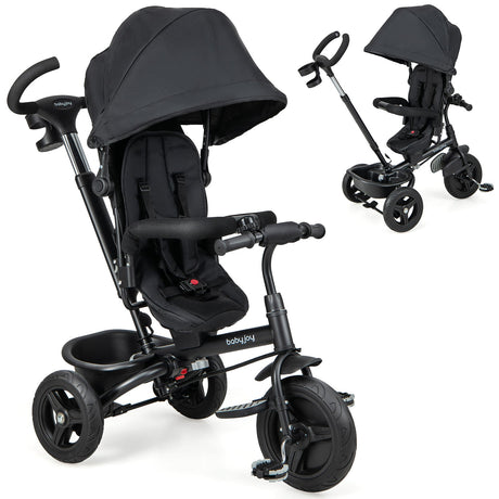 Triciclo para bebé 4 en 1, triciclo para niños pequeños con asiento reversible y arnés de seguridad de 5 puntos